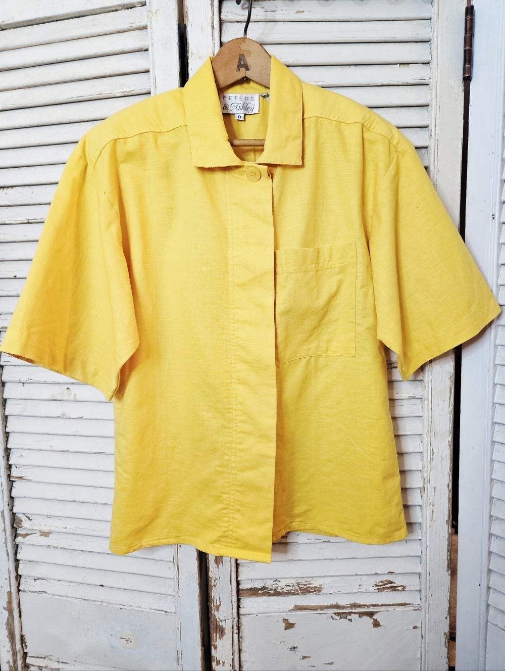 Vintage 80s Sunny Yellow Linen Blend Short Sleeve Shirt Small/Medium